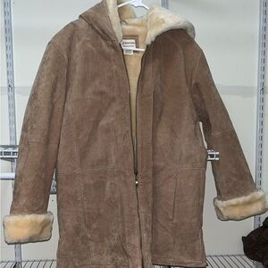 Brown Shearling Coat with Hood